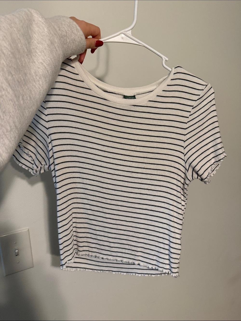 Striped Ribbed Short-Sleeve Tee - White with Black Stripes